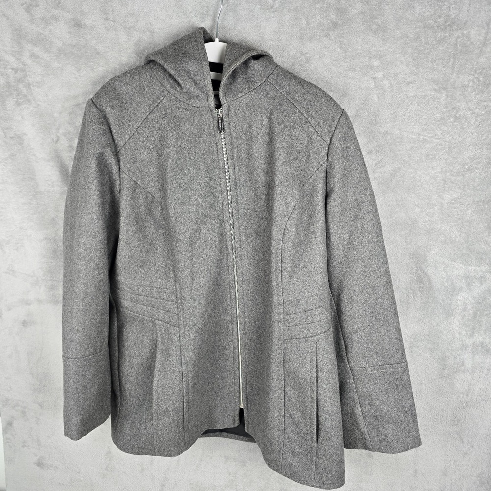 London‎ Fog Womens XL Gray Wool Blend Hooded Zip Up Jacket Coat Lined RN 121545